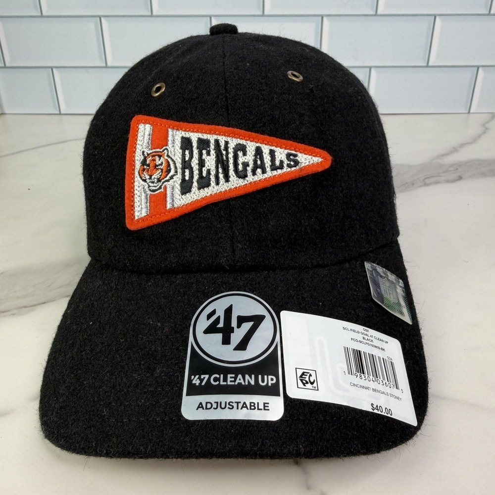 Cincinnati Bengals Black Hat Cap Strap Back Mens One Size 47 Wool Blend Pennant
